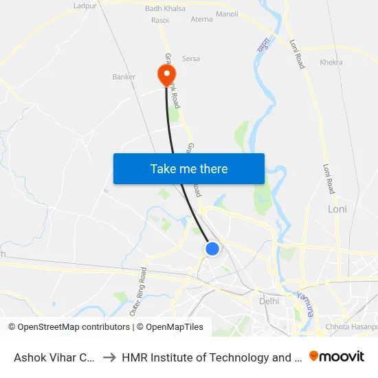 Ashok Vihar Crossing to HMR Institute of Technology and Management map