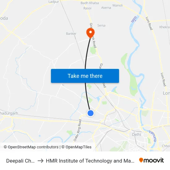 Deepali Chowk to HMR Institute of Technology and Management map