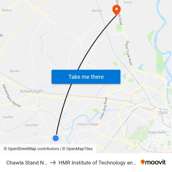 Chawla Stand Najafgarh to HMR Institute of Technology and Management map