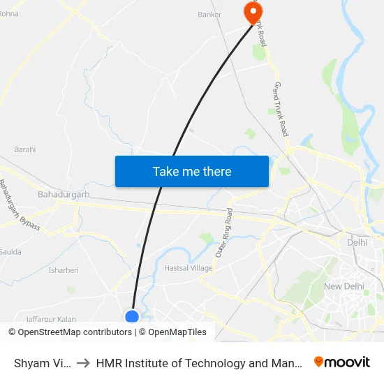 Shyam Vihar to HMR Institute of Technology and Management map