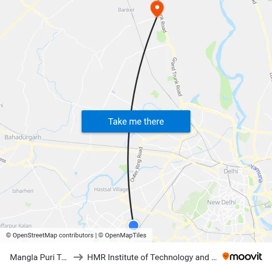Mangla Puri Terminal to HMR Institute of Technology and Management map