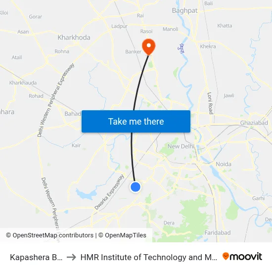 Kapashera Border to HMR Institute of Technology and Management map