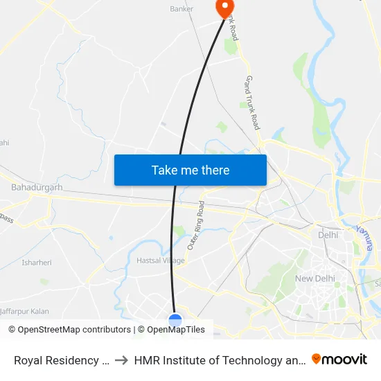 Royal Residency (Dwarka) to HMR Institute of Technology and Management map