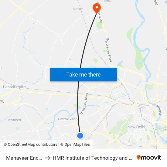 Mahaveer Enclave III to HMR Institute of Technology and Management map