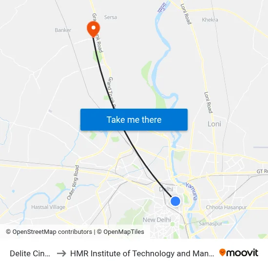 Delite Cinema to HMR Institute of Technology and Management map