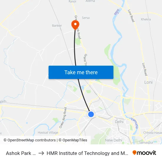 Ashok Park Main to HMR Institute of Technology and Management map