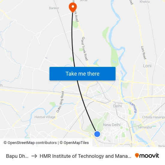 Bapu Dham to HMR Institute of Technology and Management map