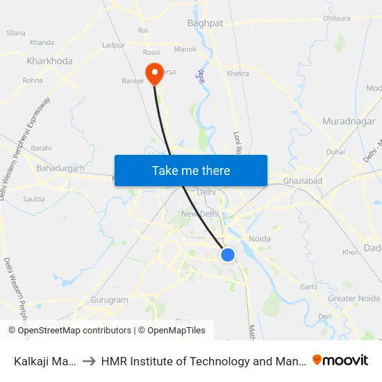 Kalkaji Mandir to HMR Institute of Technology and Management map
