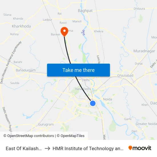 East Of Kailash B-Block to HMR Institute of Technology and Management map