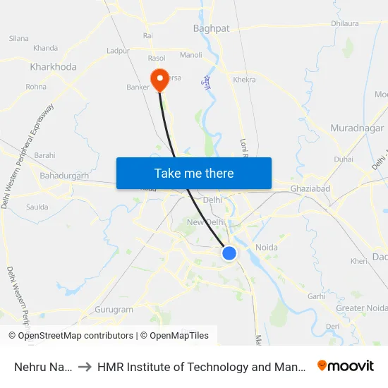 Nehru Nagar to HMR Institute of Technology and Management map