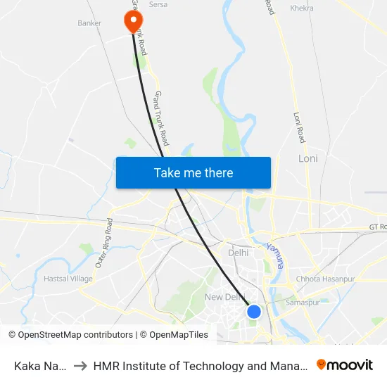 Kaka Nagar to HMR Institute of Technology and Management map