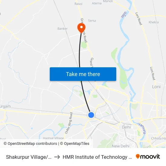 Shakurpur Village/Shiv Mandir to HMR Institute of Technology and Management map