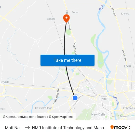 Moti Nagar to HMR Institute of Technology and Management map