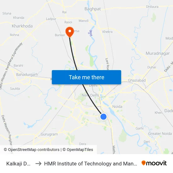 Kalkaji Depot to HMR Institute of Technology and Management map