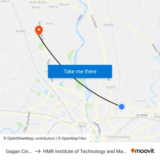 Gagan Cinema to HMR Institute of Technology and Management map