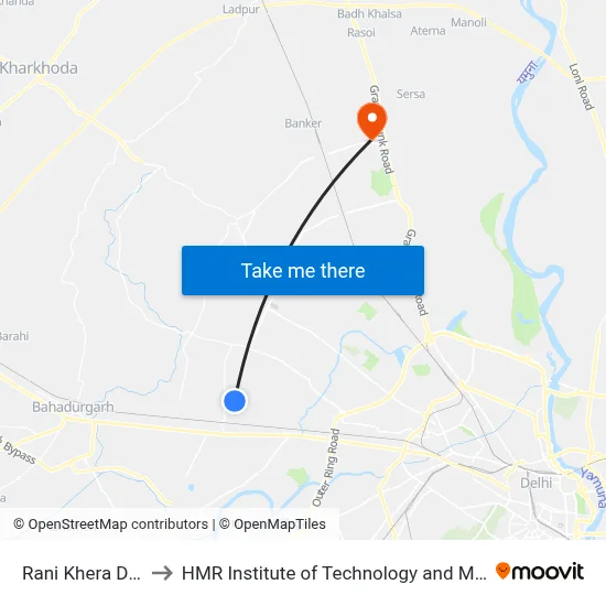 Rani Khera Depot I to HMR Institute of Technology and Management map
