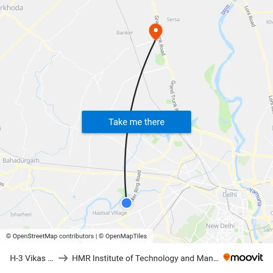 H-3 Vikas Puri to HMR Institute of Technology and Management map