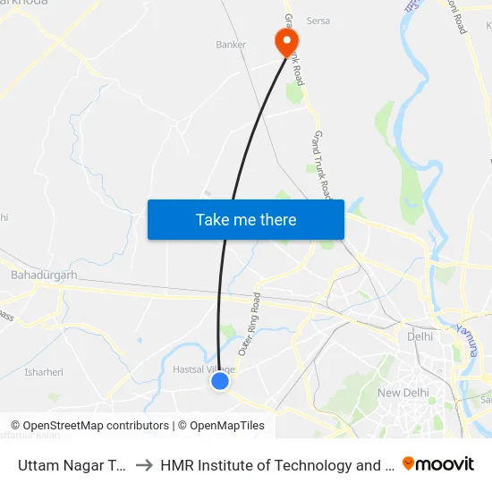 Uttam Nagar Terminal to HMR Institute of Technology and Management map