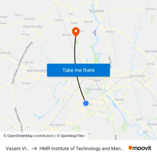 Vasant Vihar to HMR Institute of Technology and Management map