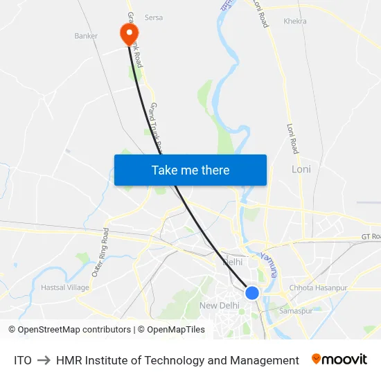 ITO to HMR Institute of Technology and Management map