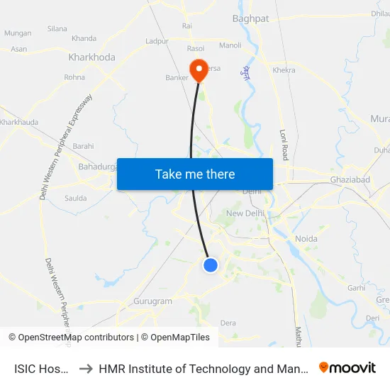 ISIC Hospital to HMR Institute of Technology and Management map