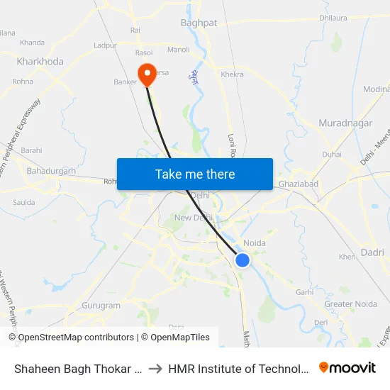 Shaheen Bagh Thokar No 8 (A F Enclave ) to HMR Institute of Technology and Management map