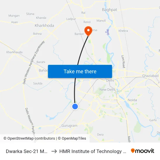 Dwarka Sec-21 Metro Station to HMR Institute of Technology and Management map
