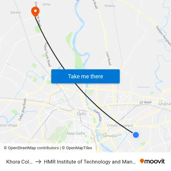 Khora Colony to HMR Institute of Technology and Management map