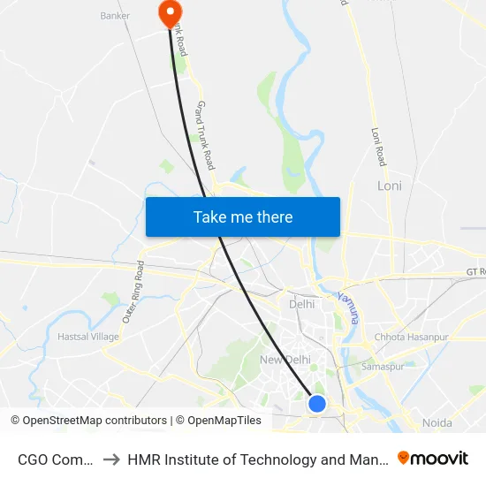 CGO Complex to HMR Institute of Technology and Management map