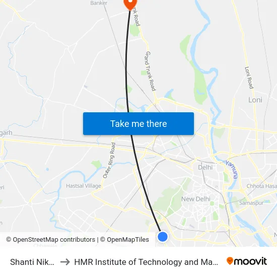 Shanti Niketan to HMR Institute of Technology and Management map