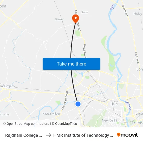 Rajdhani College Raja Garden to HMR Institute of Technology and Management map