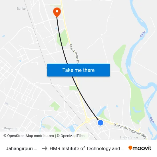 Jahangirpuri E-Block to HMR Institute of Technology and Management map