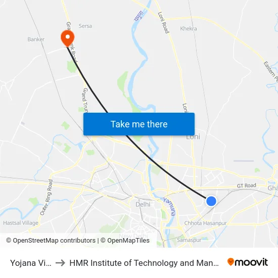 Yojana Vihar to HMR Institute of Technology and Management map