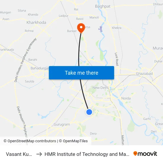 Vasant Kunj B1 to HMR Institute of Technology and Management map