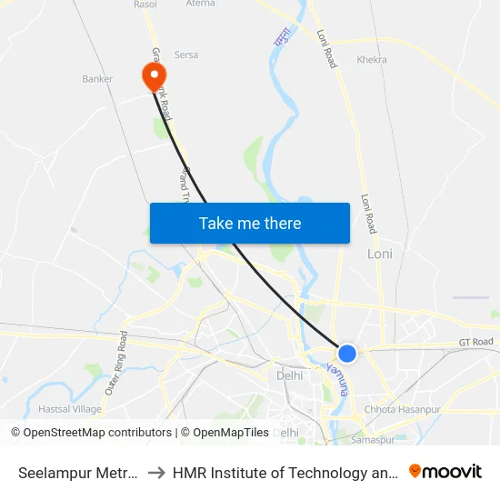 Seelampur Metro Station to HMR Institute of Technology and Management map