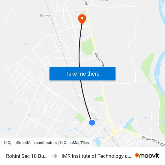 Rohini Sec 18 Bus Terminal to HMR Institute of Technology and Management map