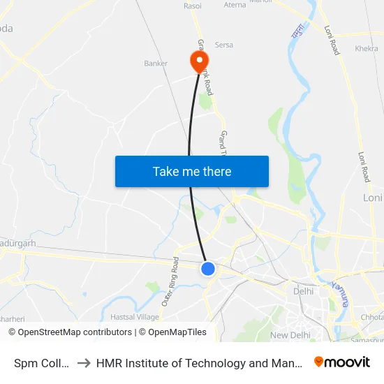 Spm College to HMR Institute of Technology and Management map