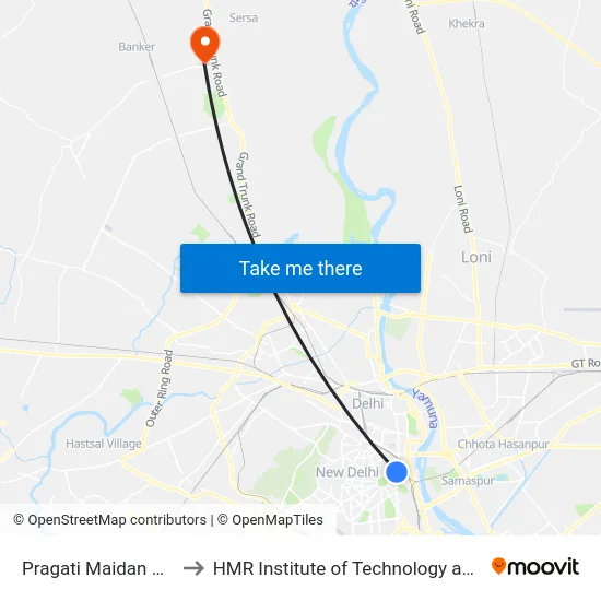 Pragati Maidan Gate No. 5 to HMR Institute of Technology and Management map