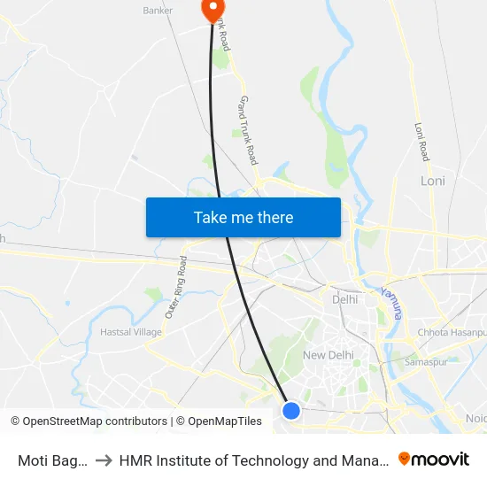 Moti Bagh 1 to HMR Institute of Technology and Management map