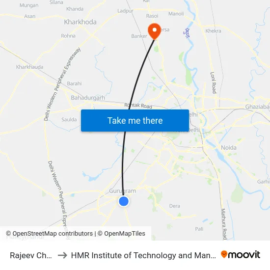 Rajeev Chowk to HMR Institute of Technology and Management map
