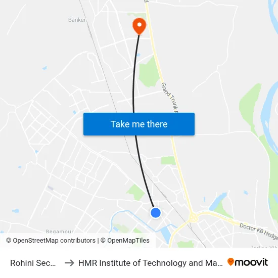 Rohini Sec15 E2 to HMR Institute of Technology and Management map