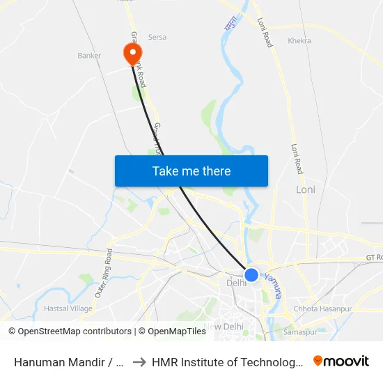 Hanuman Mandir / Yamuna Bazar to HMR Institute of Technology and Management map