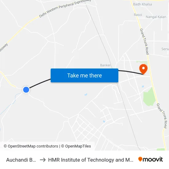 Auchandi Border to HMR Institute of Technology and Management map