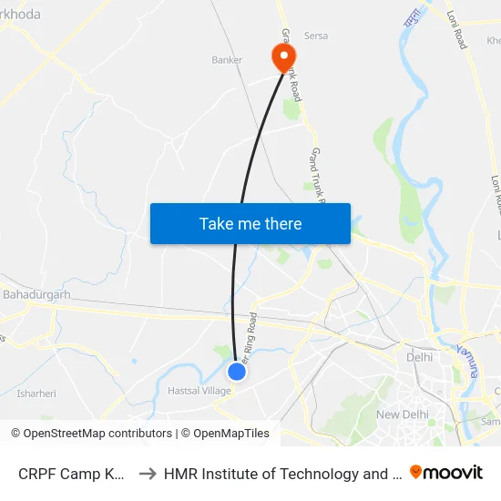 CRPF Camp Keshopur to HMR Institute of Technology and Management map