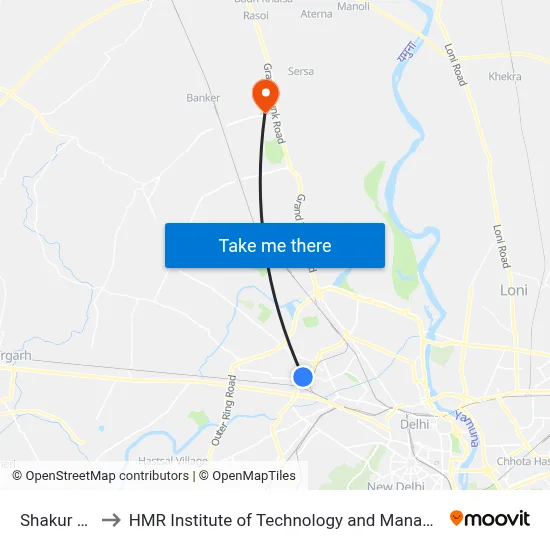 Shakur Pur to HMR Institute of Technology and Management map