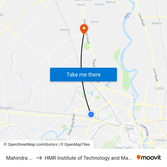 Mahindra Park to HMR Institute of Technology and Management map