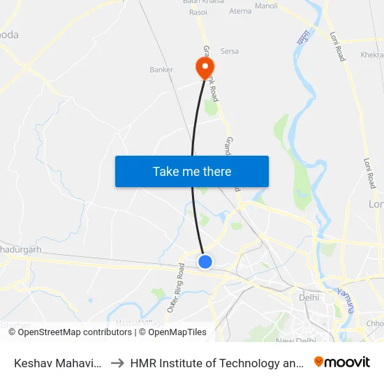Keshav Mahavidhyalaya to HMR Institute of Technology and Management map