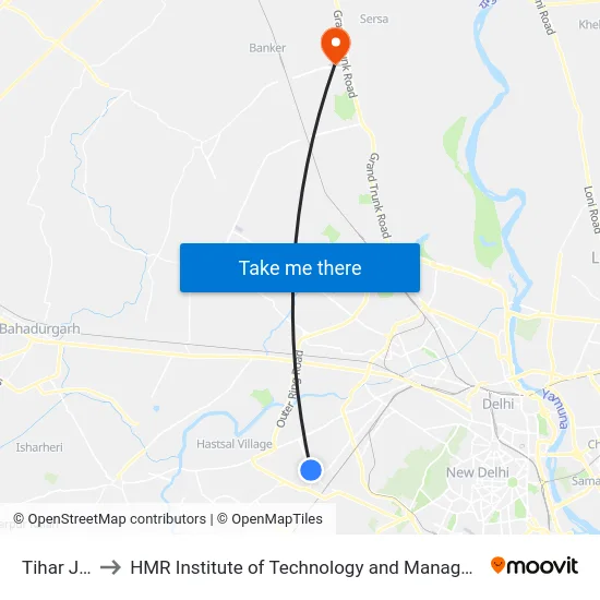 Tihar Jail to HMR Institute of Technology and Management map
