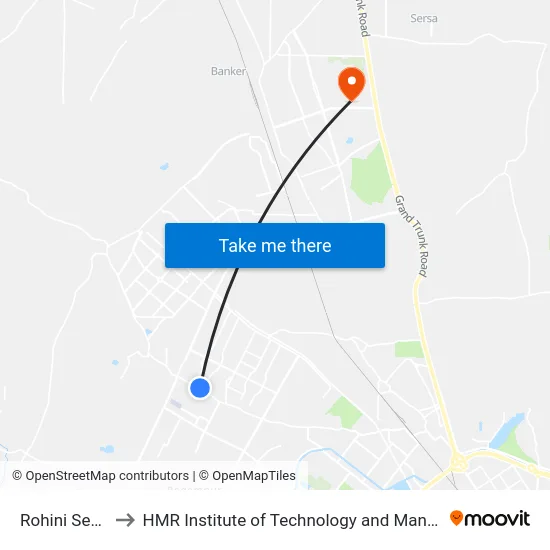 Rohini Sec 35 to HMR Institute of Technology and Management map