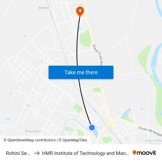 Rohini Sec 15 to HMR Institute of Technology and Management map